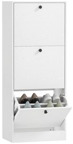 HOMCOM Dulap cu 3 Uși Rabatabile Rafturi Ajustabile și Design Compact 47x28x115 cm Alb cu Inserții de Lemn | Aosom Romania
