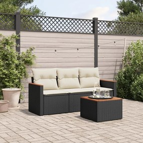 vidaXL Set mobilier de grădină cu perne, 4 piese, negru, poliratan