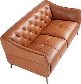 Canapea 2 locuri din piele naturala capitonata Cowhide leather brown