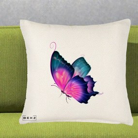 Perna Decorativa Fluture Neon, 40x40 cm, Crem Reliefat, Husa Detasabila, Perna Inclusa, BEKZ®