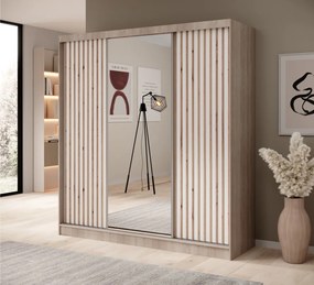 Dulap cu usi glisante si oglinda, 200x61x215 cm, Ida 200, ADRK Furniture (Culoare: Sonoma / Alb)