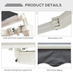 Outsunny Copertină de Soare Retractabilă Manual din Aluminiu și Țesătură Poliester, 2,5x2 m, Gri | Aosom Romania