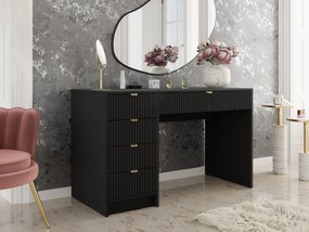 BIA4 - Birou 120 cm, masa de calculator cu 5 sertare, office - Alb / Negru / Crem cu Riflaje