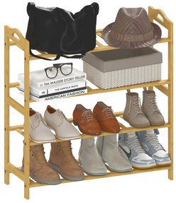 HOMCOM Etajeră pentru pantofi din bambus cu 4 nivele, suport pentru 12 perechi, 67,5 x 24,7 x 72 cm, efect lemn natural | Aosom Romania