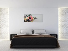 Tablou cu coș și flori (120x50 cm)