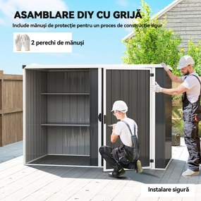Outsunny Șopron de Grădină din Oțel Galvanizat, Ușă Blocabilă, 231 x 125 x 162 cm, Gri Închis | Aosom Romania