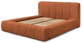 Pat matrimonial portocaliu tapițat cu spațiu de depozitare cu somieră 160x200 cm Denali – Bobochic Paris