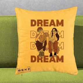 Perna Decorativa Dream Couple Aesthetic, 40x40 cm, Galben, Husa Detasabila, Perna Inclusa, BEKZ®