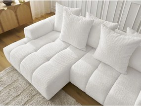 Colțar alb extensibil/cu spațiu de depozitare cu tapițerie din țesătură bouclé (cu colț pe partea stângă/cu șezlong) Roxelane – Bobochic Paris