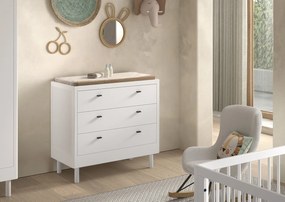 Set Complet Mobilier Cameră Bebelus Forrest Oak, din Lemn Masiv de Stejar, Alb: Pătuț Convertibil (70x140 cm), Comodă cu 3 Sertare și Dulap cu 2 Uși