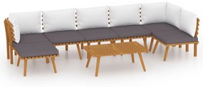 Set mobilier de gradina cu perne, 8 piese, lemn masiv acacia 2x colt + 4x mijloc + suport pentru picioare + masa, 1