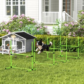 PawHut Set Agility pentru câini 4 piese reglabil pe înălțime echipament Agility cu 4 obstacole husă de transport 99 x 65 x 94 cm Verde | Aosom Romania