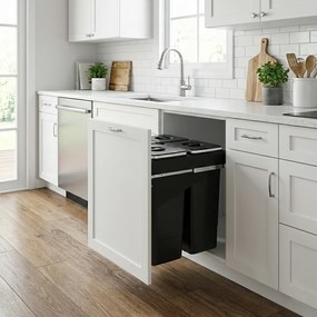 Cos gunoi incorporabil Ecomax Front 60, cu extragere automata, colectare selectiva, gri orion, 3 x 26 l + 1 x 7 l Polipropilena  Otel inoxidabil, Gri