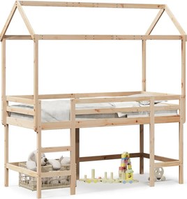 vidaXL Pat etajat cu scară și acoperiș, alb, 80x200 cm, lemn masiv pin