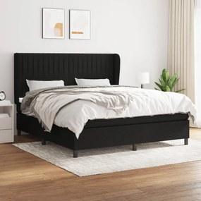vidaXL Pat box spring cu saltea, negru, 180x200 cm, catifea