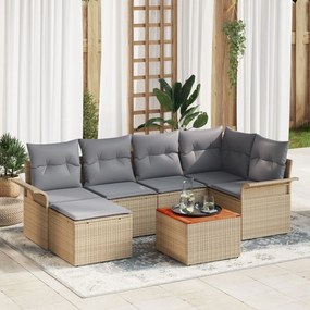 vidaXL Set de 7 Piese pentru Gradina cu Pernute Bej Ratan Acacia
