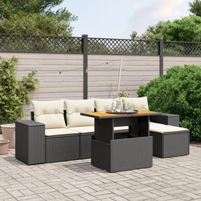 3275919 vidaXL Set mobilier de grădină cu perne, 6 piese, negru, poliratan