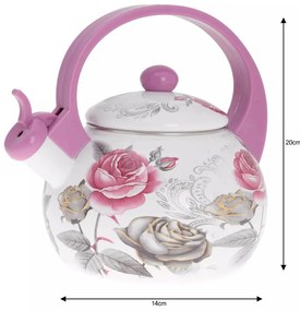 Ceainic Kinghoff KH 1911, 2 l, Email, Mâner izolat termic, Inducție, Alb/Roz