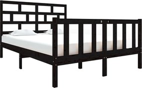 vidaXL Cadru de pat dublu, negru, 135x190 cm, lemn masiv de pin