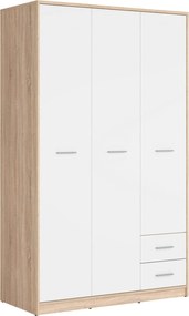 Dulap NEPO PLUS, alb/stejar sonoma, PAL, cu 3 usi si 2 sertare, 119x55