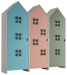 Set 3 dulapuri pentru copii Casami Bruges tip colibă de plajă – 1 cu ușă Roz Confortabil, 1 cu ușă Albastru și 1 cu ușă Verde Intens – Vipack