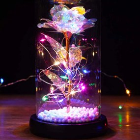 Decoratiune LED Kirifly, trandafir in cupola de sticla, multicolor, 22x11 cm