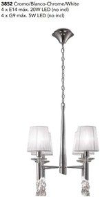 Candelabru elegant cu 4 brate Tiffany crom/ abajur alb