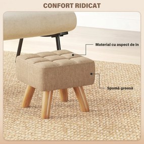 HOMCOM Puf pentru picioare din material cu aspect de in, 27x27x26 cm, cu picioare din lemn de arbore de cauciuc, suportă până la 110 kg, maro | Aosom Romania