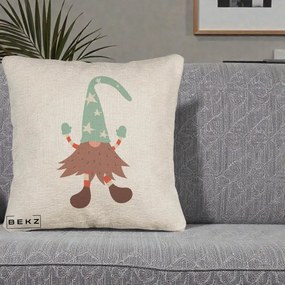 Perna Decorativa Pitic Gnom Nordic cu Cadou Menta, 40x40 cm, Bej Canapea, Husa Detasabila, Perna Inclusa, BEKZ®