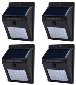 Set de 4 buc lampă solară cu senzor de amurg, Negru