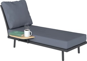 Outsunny Șezlong de grădină cu perne lavabile din olefină și raft lateral, cadru metalic, 58x137x75cm, gri | Aosom Romania