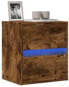 vidaXL Comodă TV de perete cu lumini LED, stejar fumuriu, 41x31x45 cm