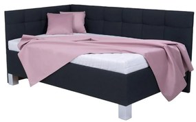 Pat tapițat MARIA PETITE 120x200 cm, antracit, cu saltea și spațiu de depozitare