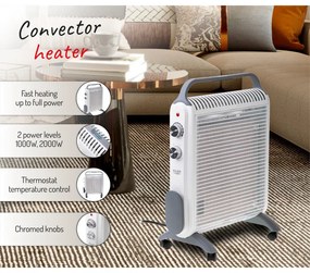 Convector podea Adler AD 7750, 2000W, 2 trepte, Termostat regabil, IP24, Protectie, Alb/Gri