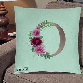 Cadou Personalizat - Perna Personalizata Monograma Rose Gold Litera O, 40x40 cm, Verde Menta, Husa Detasabila, Perna Inclusa, BEKZ®