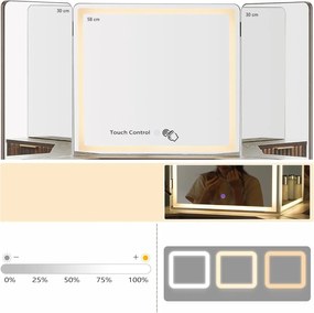 Masuta machiaj cu Oglinda LED si 3 Sertare pentru Cosmetice, Set Masa toaleta 122 cm, Maro, masuta cosmetica, vanity - SEM22