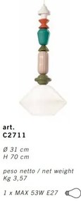 Pendul ceramic design italian realizat manual LARIAT H-70cm