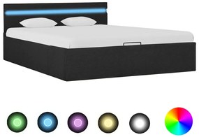 285603 vidaXL Cadru pat hidraulic cu LED, gri închis, 140x200 cm, textil