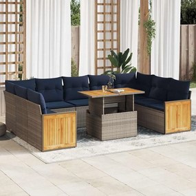 vidaXL Set mobilier de grădină cu perne, 10 piese, gri, poliratan