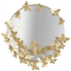 Oglinda decorativa aurie cu rama din metal, ∅ 75 cm, Glam Butterflies Mauro Ferretti