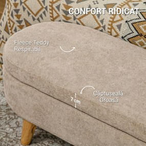 HOMCOM Bancă cu Spațiu de Depozitare Ascuns, Bancă Tapițată cu Picioare din Lemn și Poliester, 110x40x43 cm, Bej | Aosom Romania