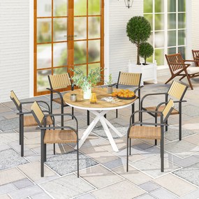 Outsunny Masă de grădină rotundă Ø 118 cm cadru din aluminiu pentru balcon, verandă, terasă, tec | Aosom Romania