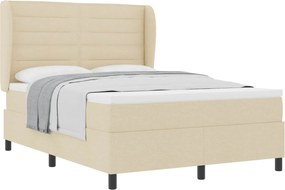 vidaXL Pat cu arcuri cu saltea cu headboard Crem 140 x 190 cm țesătură