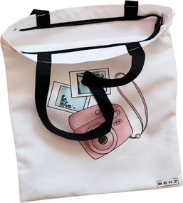 Sacosa de Panza pentru Cumparaturi, Geanta Tote, Travel Girl 13, Cu fermoar, 38x34.5 cm, Alba, BEKZ®