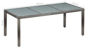 Set mobilier de exterior cu perne, 9 piese, gri, poliratan Gri si alb, Lungime masa 190 cm, 9