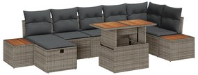 vidaXL Set de Canapea pentru Grădină din 8 Piese cu Perne Gri din Rattan Poly Acacia