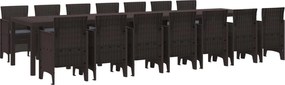 vidaXL Set de masă de grădină cu perne cu pernă 15 pcs Maro PP