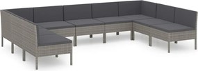 vidaXL Set mobilier de grădină cu perne, 9 piese, gri, poliratan
