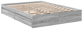 3280697 vidaXL Cadru de pat cu sertare, gri sonoma, 135x190 cm, lemn prelucrat
