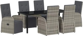 vidaXL Set de masă pentru grădină cu pernă 7 pcs Gri poliratan